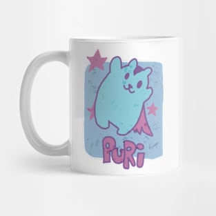 Oshi no Ko or My Star Idol's Child Anime and Manga Characters Aqua Hoshino Neon Distressed T-Shirt Design Puri the Cute Fat Cat in Episode 7 Mug